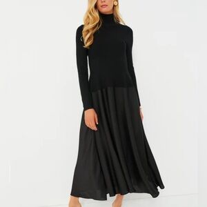 Simkhai Black Frances Long Sleeve Satin Combo Midi Dress